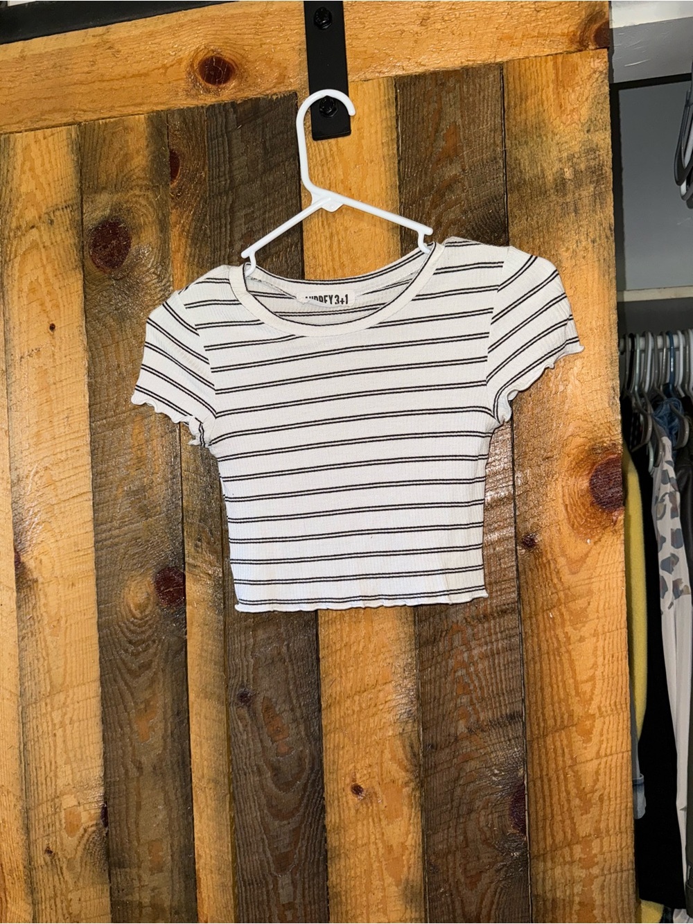 Audrey 3+1 White Crop Top with Black Stripes
